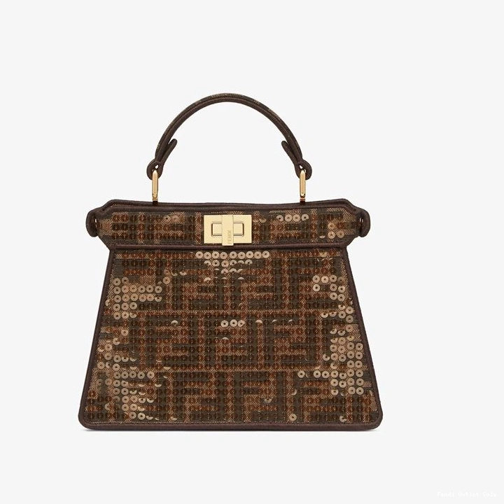 Cheap with Peekaboo In Fabric FF Fendi ISeeU Petite Motif Brown Bag Sequins 0721